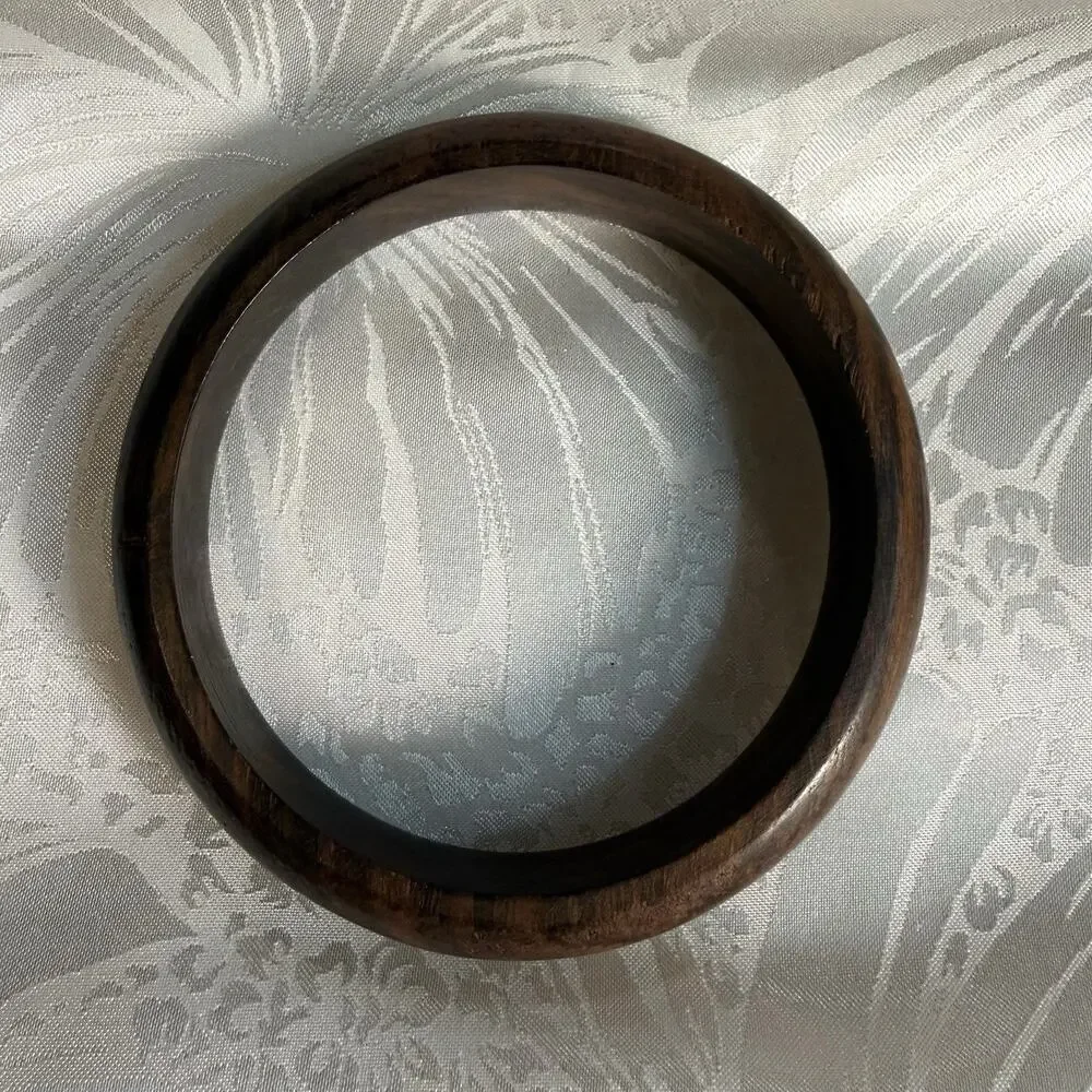 Boho Wooden Bangle Bracelet Dark Brown Natural Wood Grain Earthy Ecofriendly